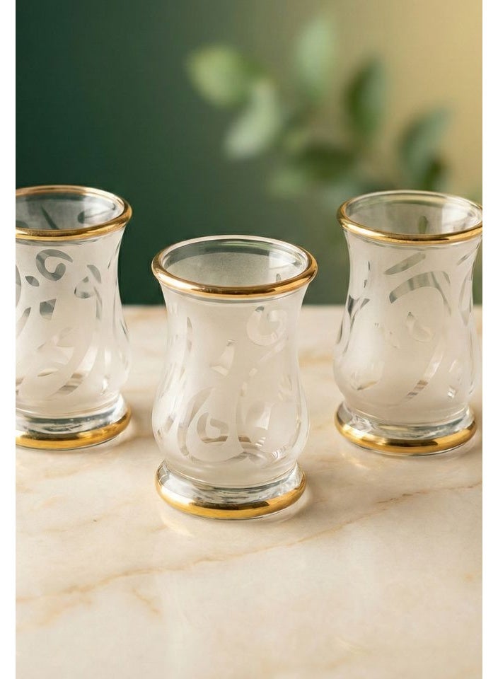 Casa Home طقم أكواب شاي زجاج مزخرف - 3 قطع - زجاج مقاوم للحرارة - 85 مل